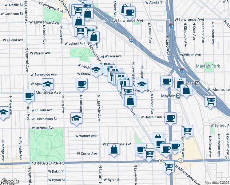 map of restaurants, bars, coffee shops, grocery stores, and more near in Chicago