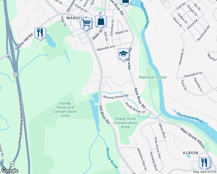 map of restaurants, bars, coffee shops, grocery stores, and more near 17 Old River Road in Lincoln