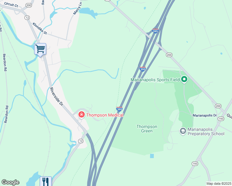 map of restaurants, bars, coffee shops, grocery stores, and more near American Ex-Prisoner of War Memorial Highway in Thompson