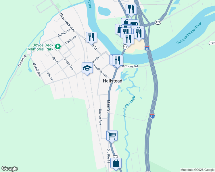 map of restaurants, bars, coffee shops, grocery stores, and more near 587 Main Street in Hallstead