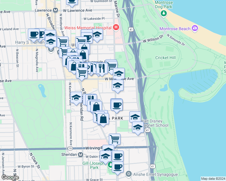 map of restaurants, bars, coffee shops, grocery stores, and more near in Chicago