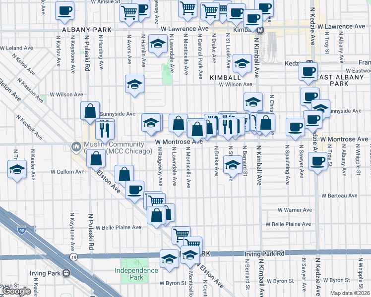 map of restaurants, bars, coffee shops, grocery stores, and more near in Chicago