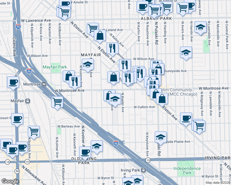 map of restaurants, bars, coffee shops, grocery stores, and more near in Chicago