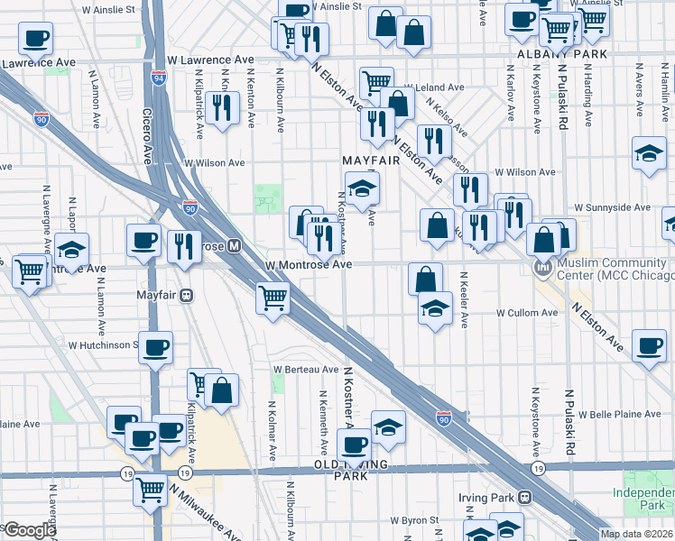 map of restaurants, bars, coffee shops, grocery stores, and more near in Chicago