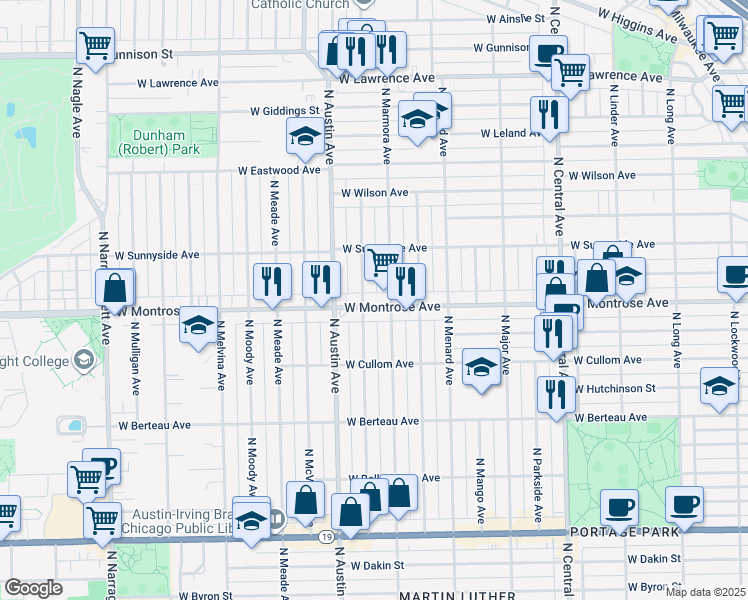map of restaurants, bars, coffee shops, grocery stores, and more near 4419 North Mason Avenue in Chicago