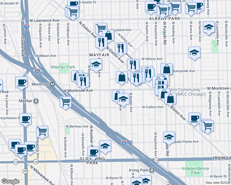 map of restaurants, bars, coffee shops, grocery stores, and more near in Chicago