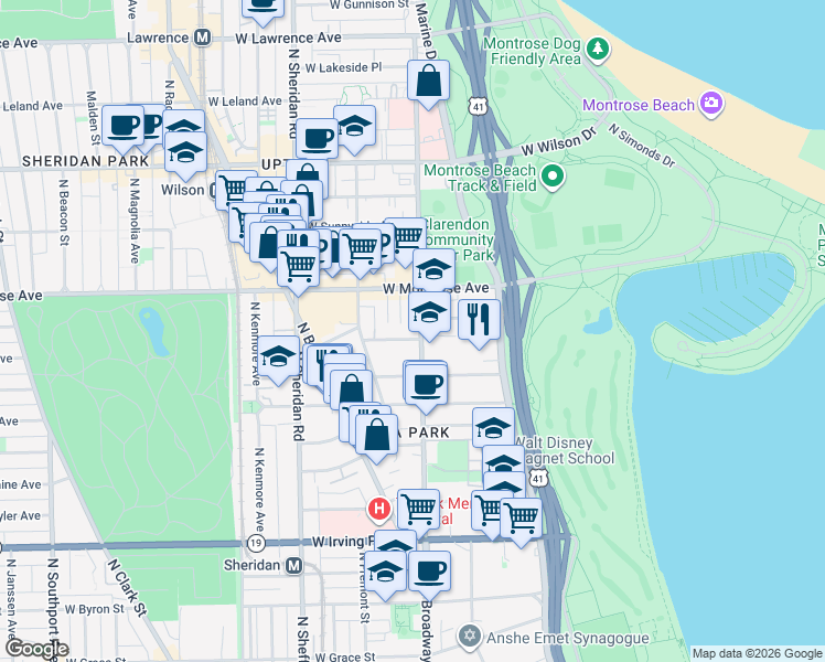 map of restaurants, bars, coffee shops, grocery stores, and more near in Chicago