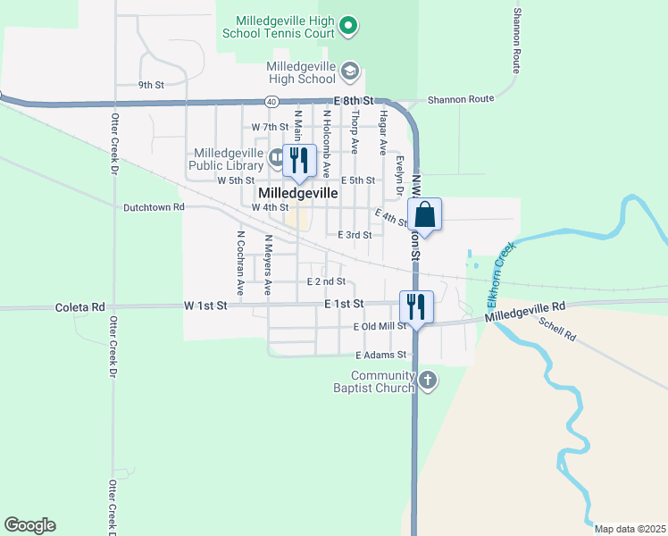 map of restaurants, bars, coffee shops, grocery stores, and more near 200-202 North Holcomb Avenue in Milledgeville