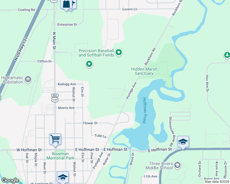 map of restaurants, bars, coffee shops, grocery stores, and more near 1300 New Jersey Court in Three Rivers