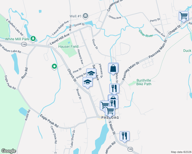 map of restaurants, bars, coffee shops, grocery stores, and more near 202 Sayles Avenue in Burrillville