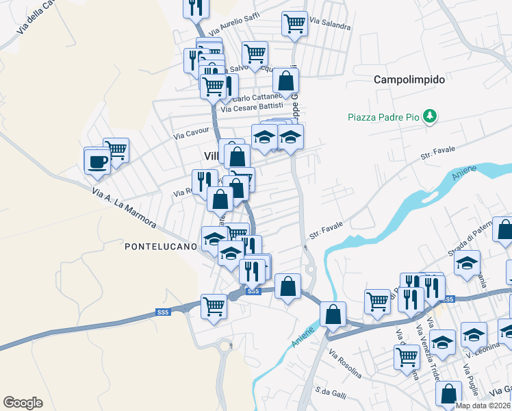map of restaurants, bars, coffee shops, grocery stores, and more near 7 Via Daniele Manin in Villanova