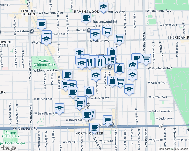 map of restaurants, bars, coffee shops, grocery stores, and more near in Chicago