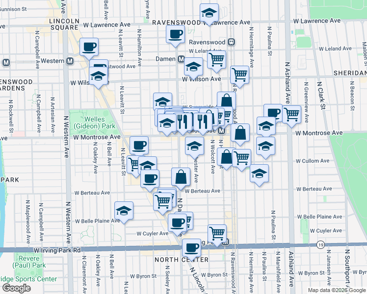 map of restaurants, bars, coffee shops, grocery stores, and more near in Chicago