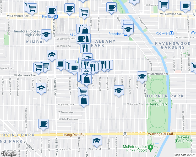 map of restaurants, bars, coffee shops, grocery stores, and more near in Chicago