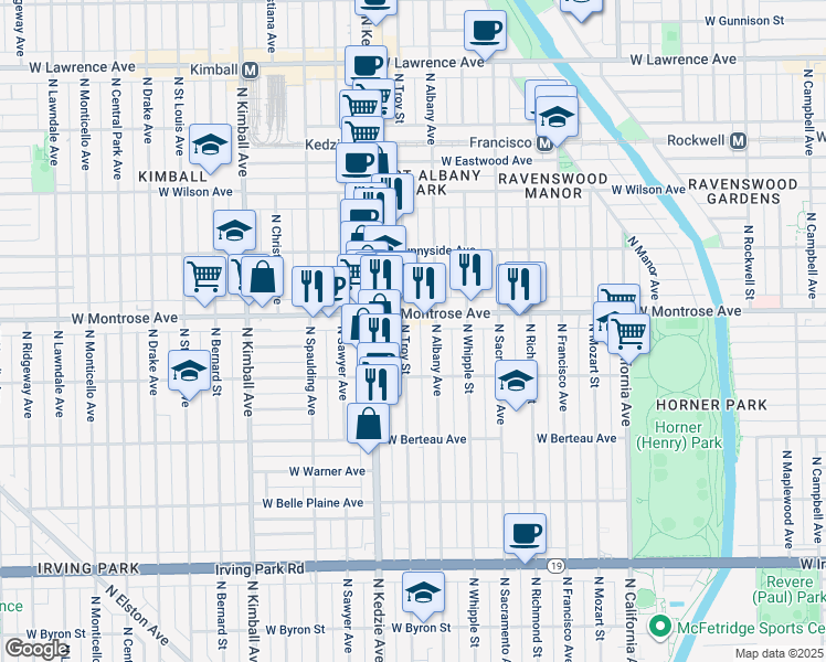 map of restaurants, bars, coffee shops, grocery stores, and more near in Chicago