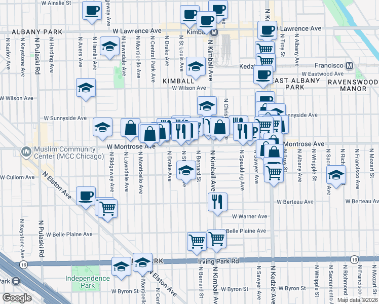 map of restaurants, bars, coffee shops, grocery stores, and more near in Chicago