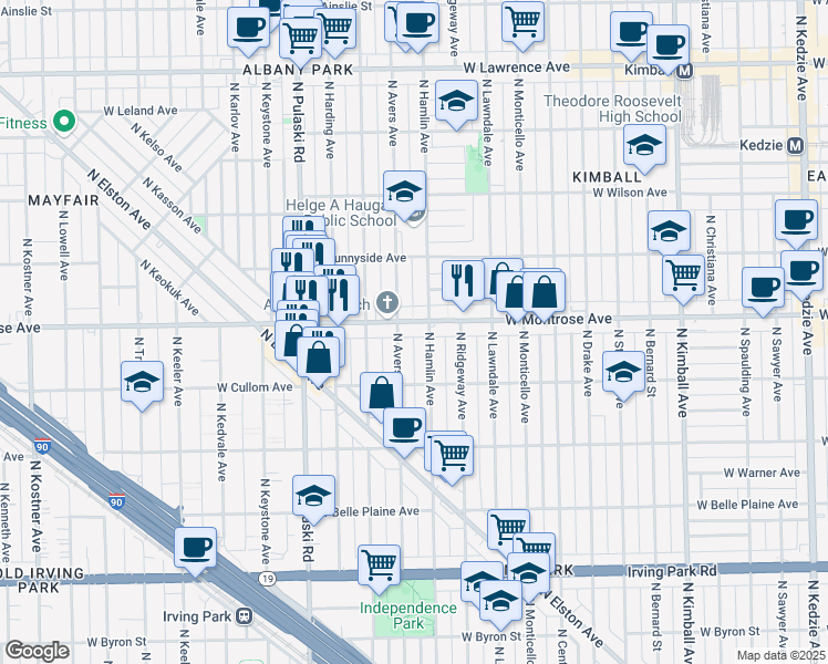 map of restaurants, bars, coffee shops, grocery stores, and more near in Chicago