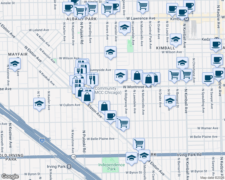 map of restaurants, bars, coffee shops, grocery stores, and more near in Chicago