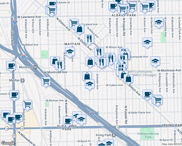 map of restaurants, bars, coffee shops, grocery stores, and more near in Chicago