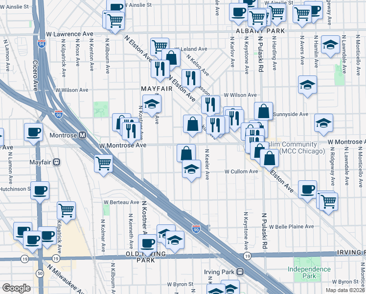 map of restaurants, bars, coffee shops, grocery stores, and more near in Chicago