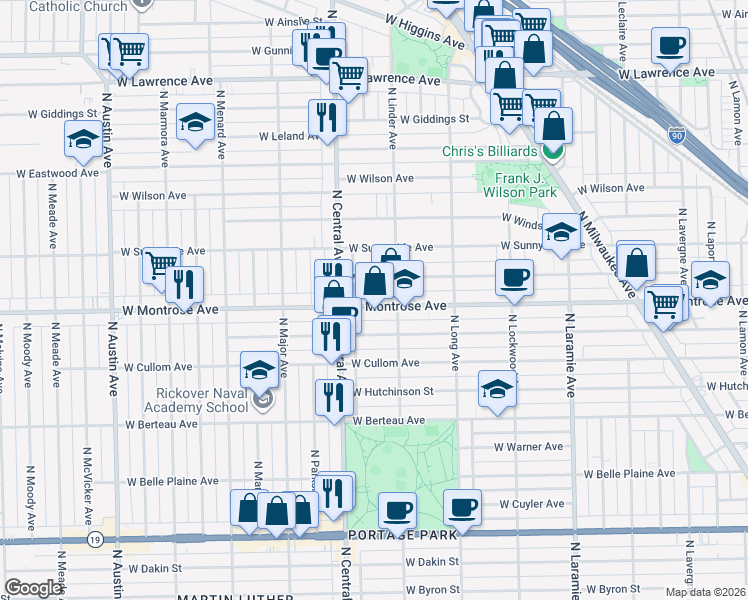 map of restaurants, bars, coffee shops, grocery stores, and more near in Chicago