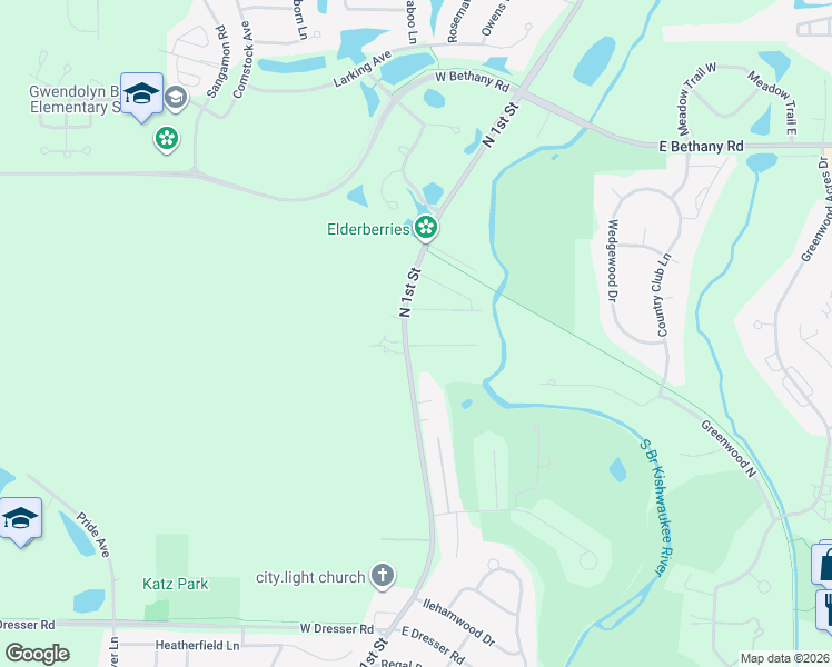 map of restaurants, bars, coffee shops, grocery stores, and more near 104 Manor Drive in DeKalb