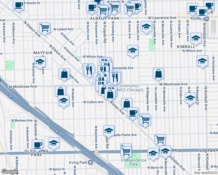 map of restaurants, bars, coffee shops, grocery stores, and more near in Chicago