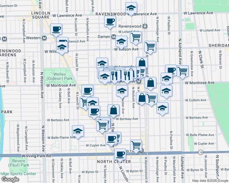 map of restaurants, bars, coffee shops, grocery stores, and more near in Chicago