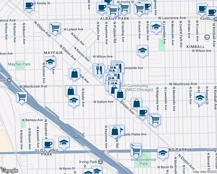 map of restaurants, bars, coffee shops, grocery stores, and more near in Chicago
