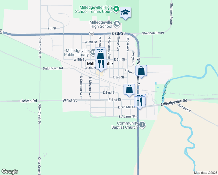 map of restaurants, bars, coffee shops, grocery stores, and more near 200 North Holcomb Avenue in Milledgeville