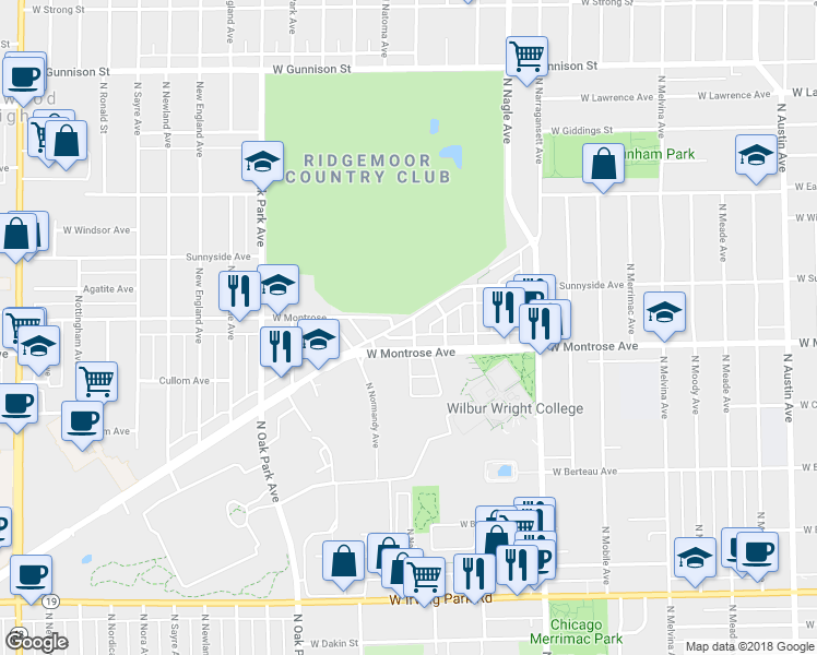 map of restaurants, bars, coffee shops, grocery stores, and more near 6605 Forest Preserve Drive in Harwood Heights
