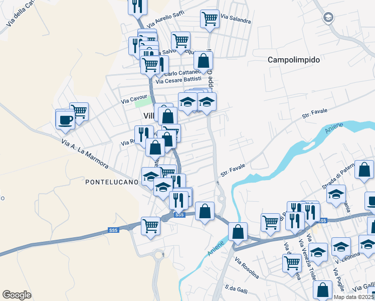 map of restaurants, bars, coffee shops, grocery stores, and more near 7 Via Daniele Manin in Villanova