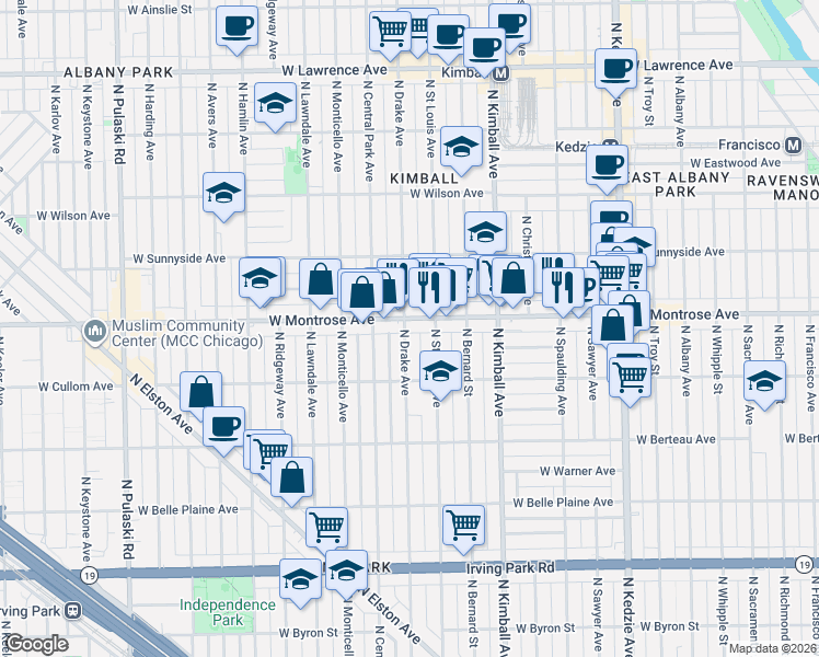 map of restaurants, bars, coffee shops, grocery stores, and more near in Chicago
