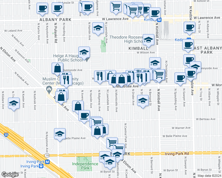 map of restaurants, bars, coffee shops, grocery stores, and more near in Chicago