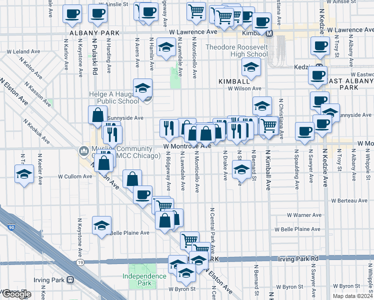 map of restaurants, bars, coffee shops, grocery stores, and more near in Chicago