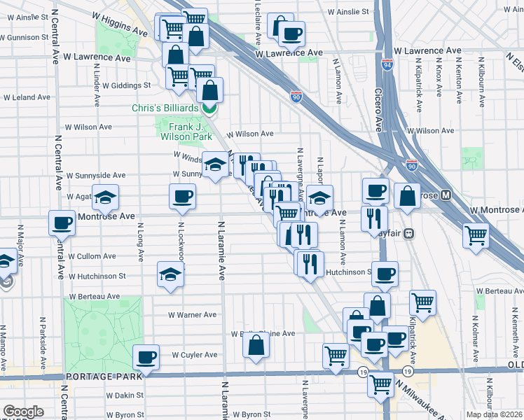 map of restaurants, bars, coffee shops, grocery stores, and more near in Chicago