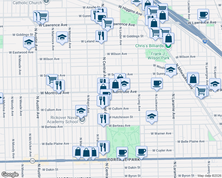 map of restaurants, bars, coffee shops, grocery stores, and more near in Chicago