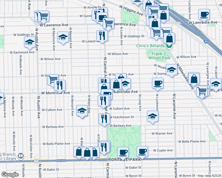 map of restaurants, bars, coffee shops, grocery stores, and more near in Chicago