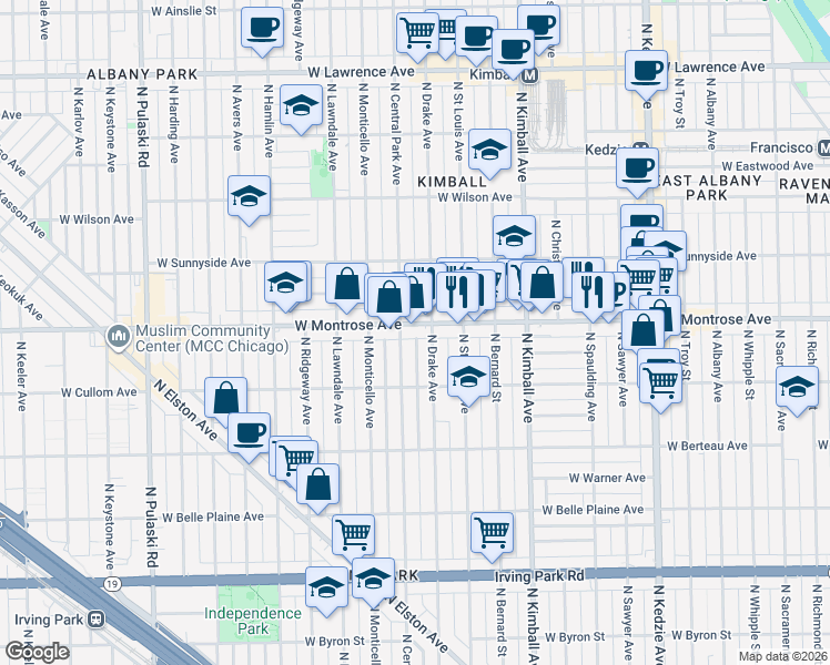map of restaurants, bars, coffee shops, grocery stores, and more near in Chicago