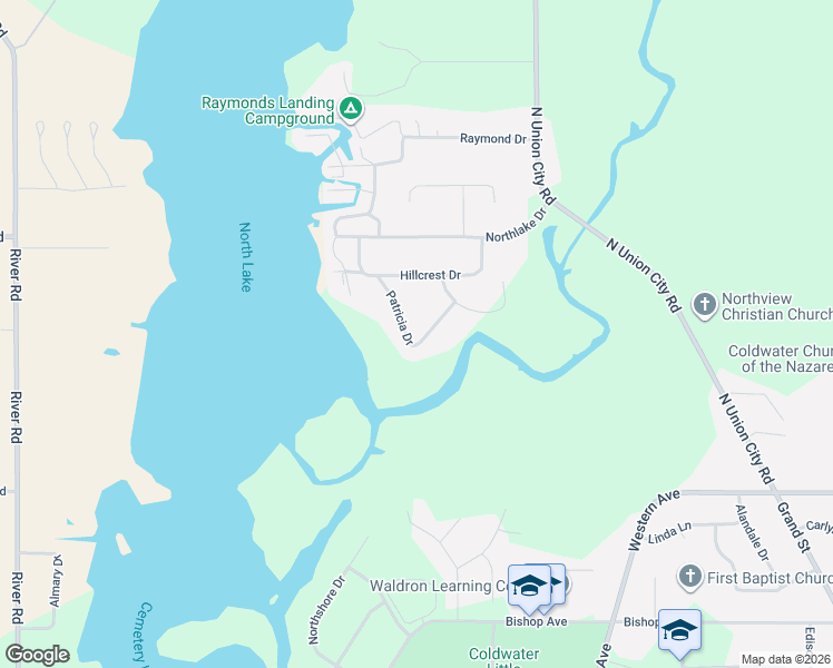 map of restaurants, bars, coffee shops, grocery stores, and more near 543 Patricia Drive in Coldwater