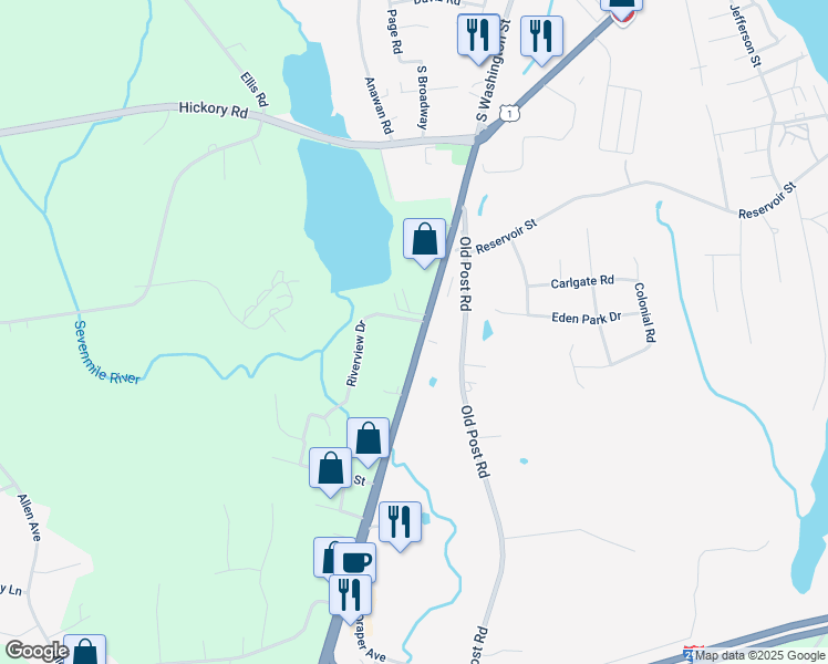 map of restaurants, bars, coffee shops, grocery stores, and more near 651 South Washington Street in North Attleborough