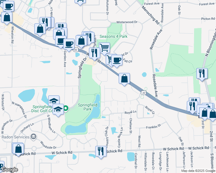 map of restaurants, bars, coffee shops, grocery stores, and more near 243 Garden Way in Bloomingdale