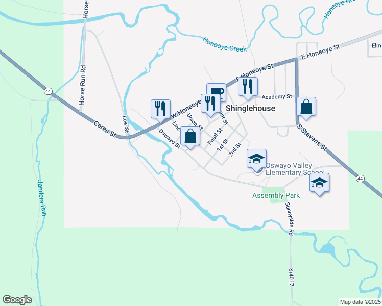 map of restaurants, bars, coffee shops, grocery stores, and more near 109 Oswayo Street in Shinglehouse