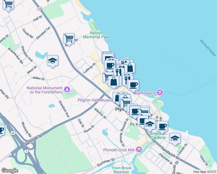 map of restaurants, bars, coffee shops, grocery stores, and more near 14 North Park Avenue in Plymouth