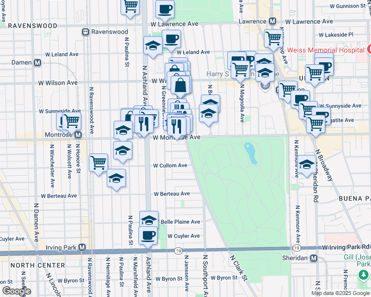 map of restaurants, bars, coffee shops, grocery stores, and more near in Chicago