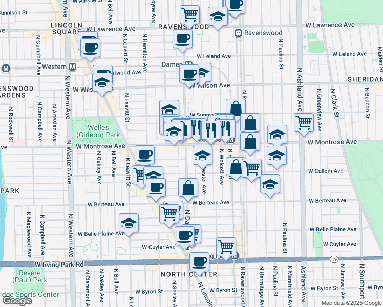 map of restaurants, bars, coffee shops, grocery stores, and more near in Chicago