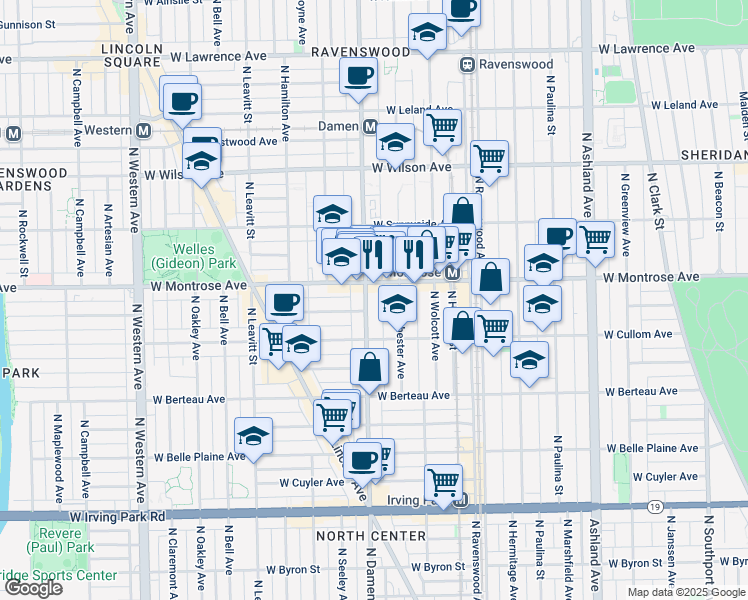 map of restaurants, bars, coffee shops, grocery stores, and more near in Chicago