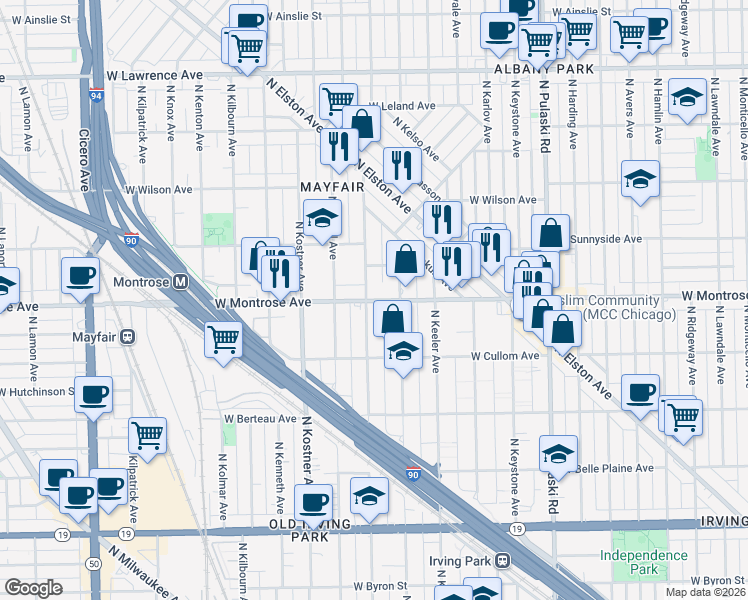 map of restaurants, bars, coffee shops, grocery stores, and more near in Chicago
