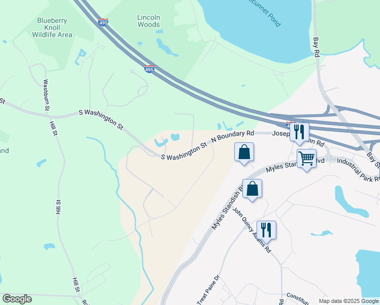 map of restaurants, bars, coffee shops, grocery stores, and more near 215 South Washington Street in Norton