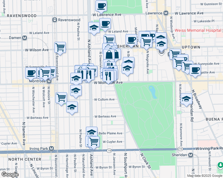 map of restaurants, bars, coffee shops, grocery stores, and more near in Chicago